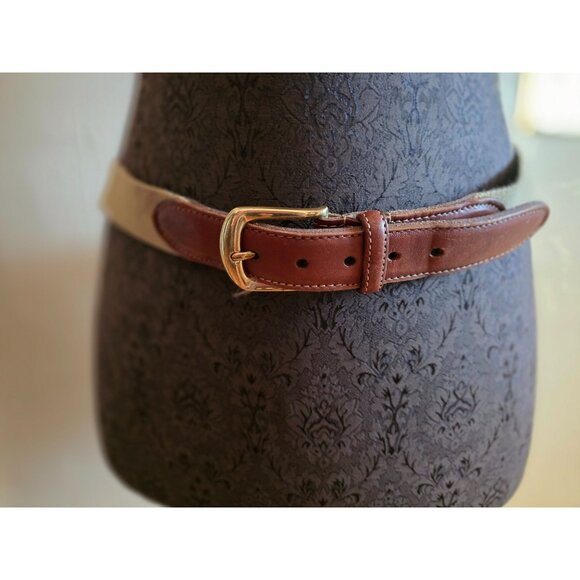 Vintage Torino Leather & Canvas Belt With Brass Buckle Size 42 - Picture 2 of 8